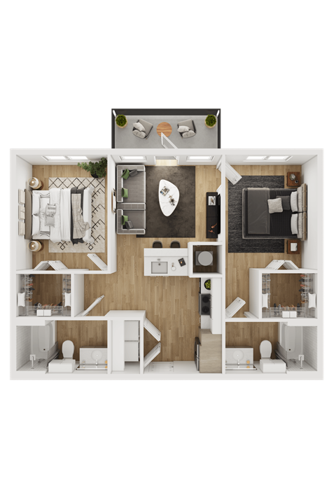 Floor plan for 2 beds, 2 baths, 813 sqft